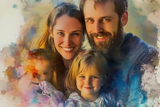 draw family portrait with digital watercolor painting