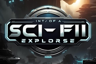 make 3d fantasy, sci fi, rpg game logo title in dark theme