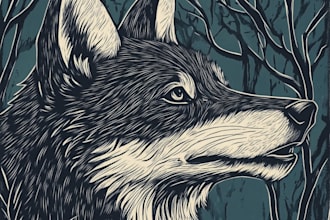 make pet portrait illustration in linocut style