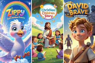 illustrate 3d bible themed children story book illustration, christian book