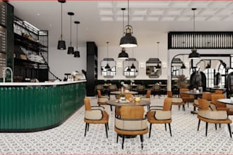 renew 3d modern coffee station,3d layout,HQ bar render, cgi furniture,food truck