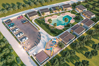 renovate 3d campaign resort plan,3d landscape design,street layout,site plan cgi