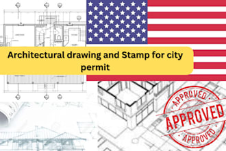 do architectural drawing, stamp, floor plan city permit