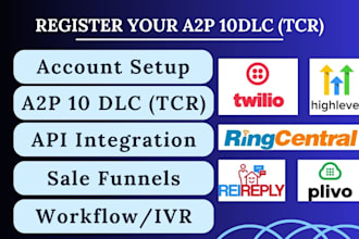 set up twilio, a2p 10dlc, go highlevel funnel, landing pages ringcentral tcr, ai