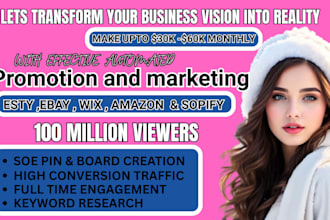 promote esty, ebay, wix, amazon, shopify website marketing on pinterest