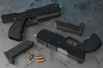 optimized 3d sci fi gun model, pump shotgun, minigun, melee weapon ue5 for game