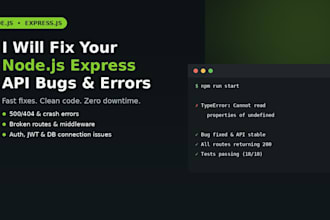 fix node js express API bugs and backend errors