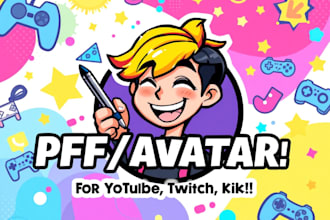 draw custom cartoon pfp avatar, logo, for youtube, twitch