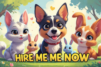 create cute custom dog and pet portraits in cartoon style