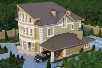 3d storey building,facade exterior design,car port,house rooftop,landscape model