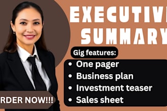 write and design one pager executive summary investment teaser with sales sheet