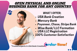 create USA digital or business bank wise payoneer mercury stripe bank creation