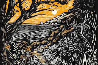 draw high quality illustration in linocut style