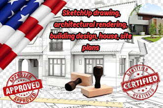 do sketchup drawing, architectural rendering, building design, house, site plans