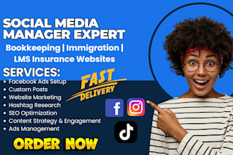 social media manager expert for life insurance lead, education, mortgage website