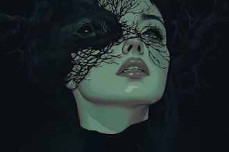 draw an dark,horror, creepy illustration with vintage comic art style
