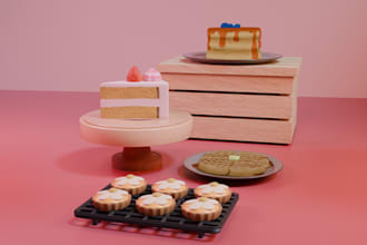 create a 3d foods design with cartoonish art style