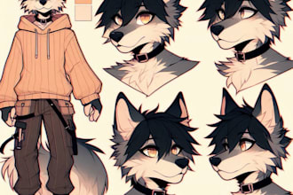 draw fursona furry ref character sheet vtuber model anthro feral avatar wolf