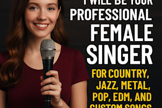 be your professional female singer for country jazz metal pop edm and custom son