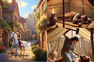 do bible themed illustration, children story book illustration book illustration