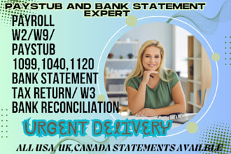 make paystub, bank reconciliation, balance sheet, profit and loss and cash flows