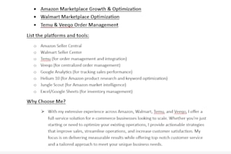 amazon, walmart, temu store, and veeqo orders professionally