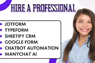 build expert ai chatbot create jotform typeform surveys manychat ai sheetify crm
