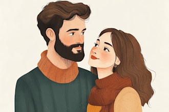 draw an amazing portrait illustration for couple