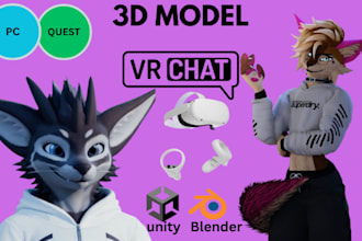 create custom furry avatar, nsfw fursona, 3d vrchat avatar model