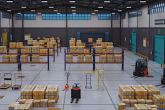 do 3d warehouse, industrial space, factory, and storage space design