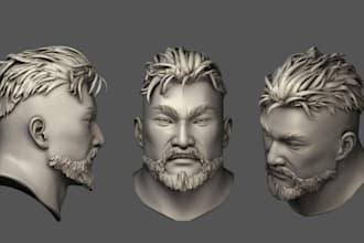sculpt realistic high detail 3d head, bust, 3d helmet, mask and character model