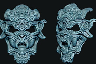 sculpt high quality 3d cosplay helmets, masks, swords for 3d model for printing