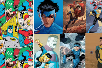 create custom superhero comic book art in marvel cartoon or anime style