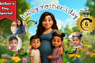 create a disney pixar style portrait for mothers day gift