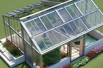 do 3d greenhouse, eco system , farm yard and 3d garden design