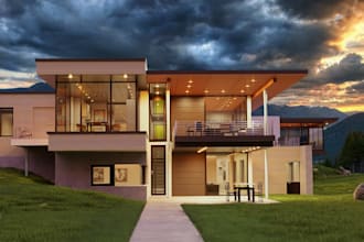 enhance 3d villa exterior, luxury modern house,container home,beach house render
