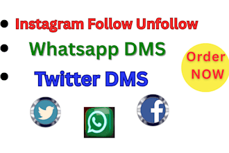 unfollow instagram, twitter, following and send dms facebook, linkedin