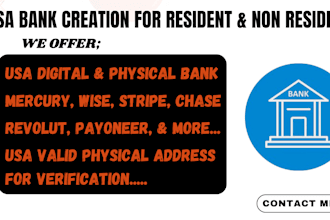 create USA bank for entrepreneur, mercury, wise, stripe, and physical address