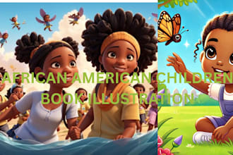 do african american story book illustration, children story cover illustration