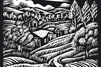 create niche colorful linocut and woodcut book illustrations