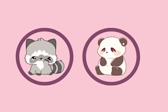 design cute kawaii anime, kawaii animal, doodles, stickers
