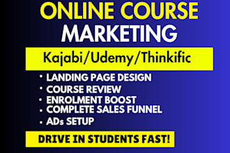 do udemy online course promotion, thinkific sales funnel kajabi course marketing