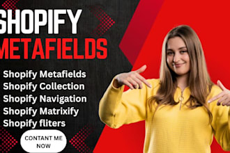 set up shopify filters, metafields, collections, navigation, matrixify