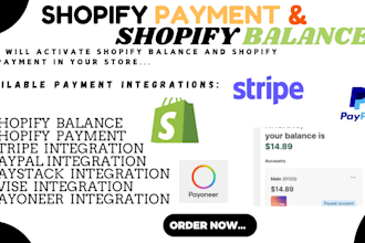set up and activate shopify balance payment with no blockage