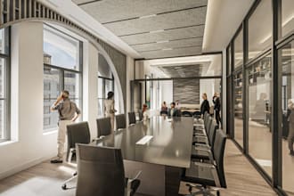 create 3d office design gaming room workspace studio, interior rendering
