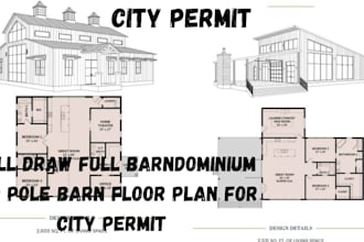 draw full barndominium and pole barn floor plan for city permit in 48hours