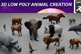 design low poly 3d animal,3d human avatar, insects for games VR ar , mobile apps