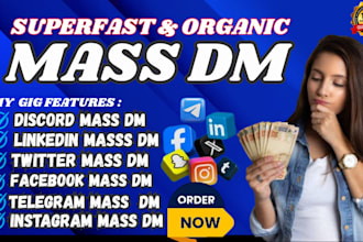 send facebook, instagram mass dm discord dm daily cold dm telegram promotion