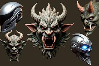 sculpt 3d mask, 3dcosplay helmet,2d to 3d mask, printable helmet for 3d printing