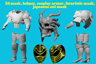 sculpt 3d mask, helmat, cosplay armor, futuristic mask, japanese oni mask